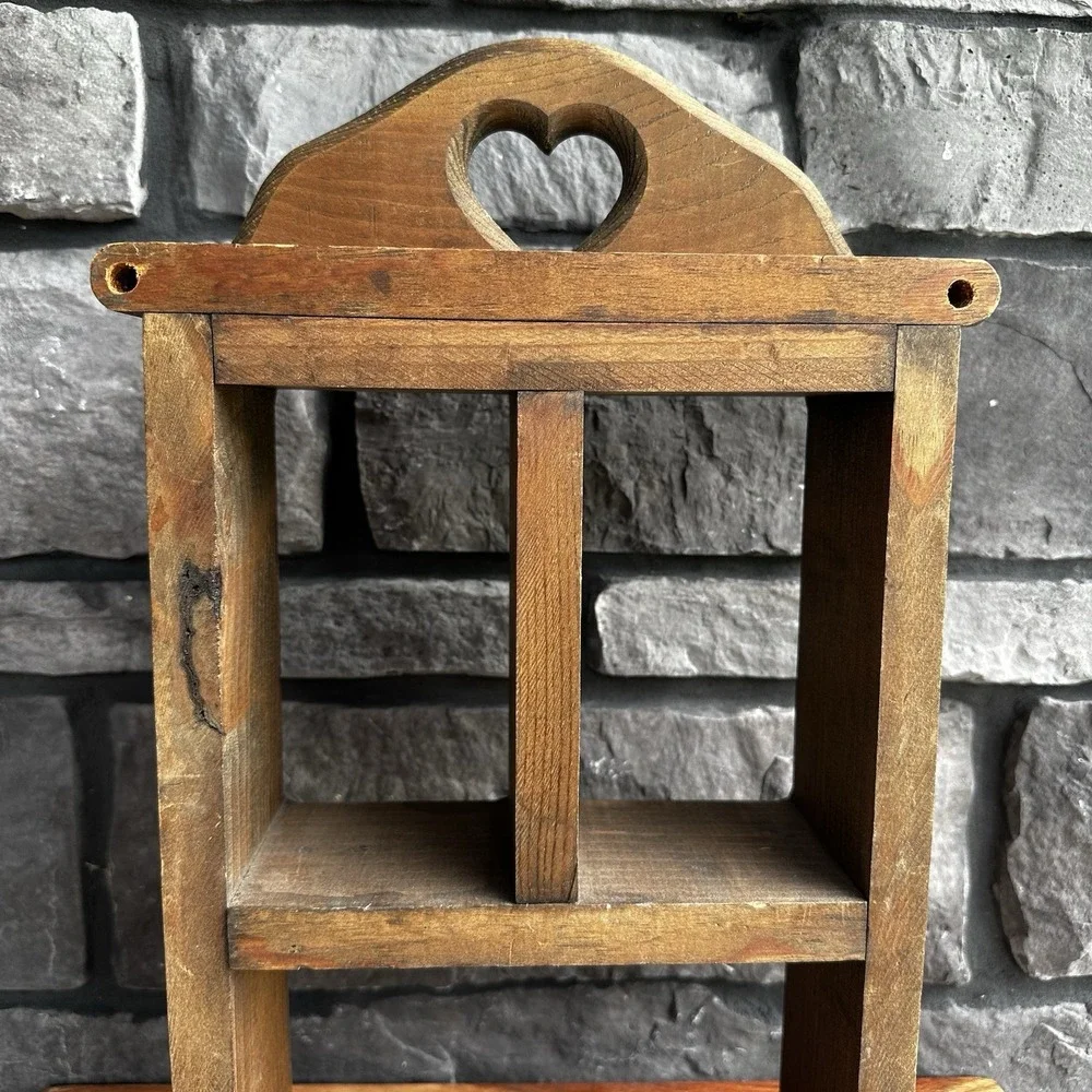 Vintage Wooden Heart Cutout Trinket Cubby Display Shelf Cottagecore Grandma Farm